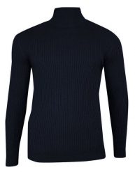 Golf Granatowy Prążkowany, Męski -100% BAWEŁNA, Super Slim, Przylegający, Elegancki -Brave Soul. Niebieskie golfy Brave Soul, m, bez wzorów, z bawełny, bez ramiączek. Za 99.00 zł.