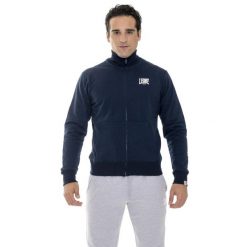 Bluza z zamek błyskawiczny na siłownia na czas wolny. Niebieskie bluzy LEONE 1947 APPAREL, bez wzorów, z bawełny, bez kaptura. W wyprzedaży za 124.24 zł.