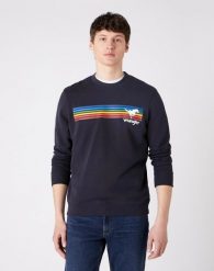 MĘSKA BLUZA WRANGLER EXPLORER SWEAT DARK NAVY W6D0HYXAE 112130714. Niebieskie bluzy Wrangler, m, bez wzorów, bez kaptura. Za 149.99 zł.