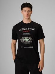 4F T-shirt regular z nadrukiem męski - czarny L. Czarne t-shirty 4F, l, bez wzorów, z bawełny, bez kołnierzyka, bez ramiączek. Za 79.99 zł.