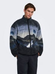 ONLY & SONS Kurtka polarowa "Adam" w kolorze niebiesko-antracytowym rozmiar: S. Czarne kurtki Only & Sons, s, bez wzorów, z polaru, bez kaptura. Za 159.95 zł.