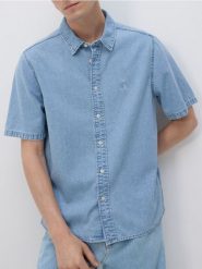Bawełniana koszula regular fit - niebieski. Niebieskie koszule Reserved, l, bez wzorów, z bawełny, bez kołnierzyka, bez ramiączek. W wyprzedaży za 79.99 zł.