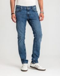 Męskie Spodnie Jeansowe Mustang Oregon Slim Denim Blue 1015042 5000 583, W34 L36. Niebieskie spodnie materiałowe Mustang, na co dzień, l, bez wzorów, z bawełny, casualowe. Za 219.99 zł.