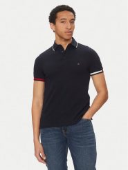 Tommy Hilfiger Polo Flag Cuff MW0MW38458 Granatowy Slim Fit. Niebieskie koszulki polo Tommy Hilfiger, m, bez wzorów, z bawełny, bez kołnierzyka, bez ramiączek. Za 219.99 zł.
