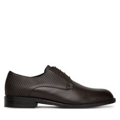 Półbuty BOSS. Brązowe eleganckie półbuty Boss, bez wzorów, bez obcasa, bez zapięcia. Za 509.99 zł.