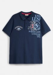 Koszulka polo, krótki rękaw, z bawełny organicznej. Niebieskie bluzki z długim rękawem bonprix, m, bez wzorów, z bawełny, bez kołnierzyka, bez ramiączek. Za 64.99 zł.
