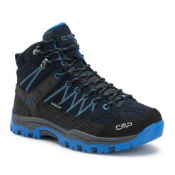 Buty trekkingowe juniorskie CMP Rigel Mid Wp. Niebieskie trekkingi CMP, bez wzorów, bez zapięcia. Za 299.99 zł.
