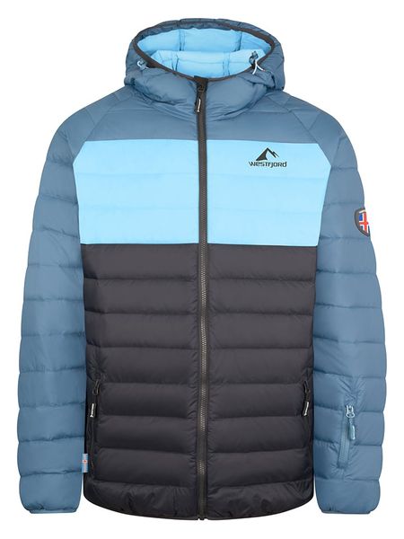 Westfjord Kurtka puchowa "Snaefell" w kolorze czarno-błękitno-niebieskim rozmiar: XXL. Czarne kurtki Westfjord, na zimę, s, bez wzorów, z puchu, bez kaptura. Za 314.01 zł.