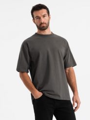 Męski t-shirt bawełniany LOOSE FIT z okrągłym dekoltem – szarozielony V3 OM-TSBC-0234 - XXL. Zielone t-shirty Ombre Clothing, l, bez wzorów, z bawełny, bez kołnierzyka, bez ramiączek. Za 77.99 zł.