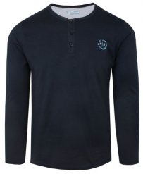 Koszulka z Długim Rękawem (Longsleeve) - Pako Jeans - Guziki Przy Dekolcie - Granat. Niebieskie bluzki z długim rękawem Pako Jeans, l, bez wzorów, z bawełny, bez kołnierzyka, bez ramiączek. Za 120.00 zł.