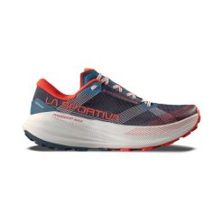 Buty trailowe La Sportiva Prodigio Max. Czerwone buty turystyczne La Sportiva, bez wzorów, z tkaniny, bez zapięcia, do biegania. Za 899.50 zł.