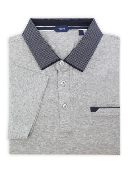 Szara elastyczna męska koszulka polo Tris Line - KP29. Szare koszulki polo m, bez wzorów, z bawełny, bez kołnierzyka, bez ramiączek, trekkingowe. W wyprzedaży za 148.50 zł.