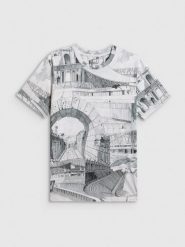 4F T-shirt regular z nadrukiem męski - czarno-biały L. Białe t-shirty 4F, l, bez wzorów, z materiału, bez kołnierzyka, bez ramiączek. Za 99.99 zł.