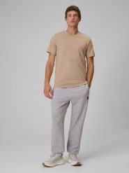 4F T-shirt regular z nadrukiem męski - beżowy M. Brązowe t-shirty 4F, m, bez wzorów, z bawełny, bez kołnierzyka, bez ramiączek. Za 69.99 zł.