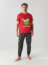 Piżama Grinch - czerwony. Czerwone piżamy Sinsay, l, bez wzorów, z bawełny, bez ramiączek. Za 59.99 zł.