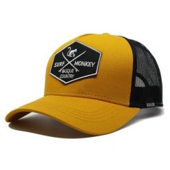 Czapka Trucker - 5 Paneli / Z recyklingu / Jeden rozmiar (Musztardowy/Czarny). Żółte czapki z daszkiem SURF MONKEY, z aplikacjami. Za 159.95 zł.