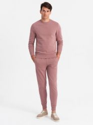 Dresowy komplet męski bawełniany BASIC bluza nierozpinana + joggery – ciemnoróżowy V4 Z84 - XXL. Czerwone joggery i bojówki Ombre Clothing, l, bez wzorów, z bawełny. Za 161.99 zł.