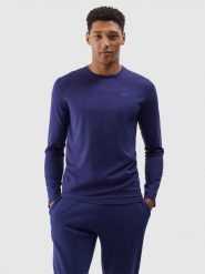 4F Longsleeve gładki męski - granatowy S. Niebieskie bluzki z długim rękawem 4F, m, bez wzorów, z bawełny, bez kołnierzyka, bez ramiączek. W wyprzedaży za 49.99 zł.