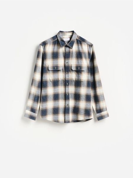 Koszula w kratę regular fit - wielobarwny. Koszule Reserved, l, bez wzorów, z bawełny, bez kołnierzyka, bez ramiączek. Za 129.99 zł.