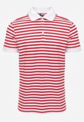 Czerwona Bawełniana Koszulka Polo w Paski w Stylu Casual Elunilla. Czerwone koszulki polo Born2be, l, bez wzorów, z bawełny, bez kołnierzyka, bez ramiączek. Za 79.99 zł.