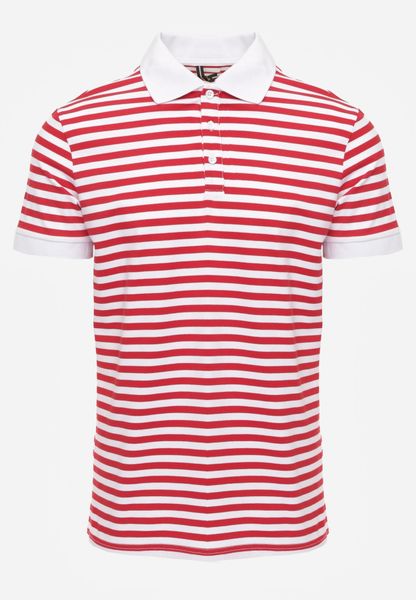 Czerwona Bawełniana Koszulka Polo w Paski w Stylu Casual Elunilla. Czerwone koszulki polo Born2be, l, bez wzorów, z bawełny, bez kołnierzyka, bez ramiączek. Za 69.99 zł.