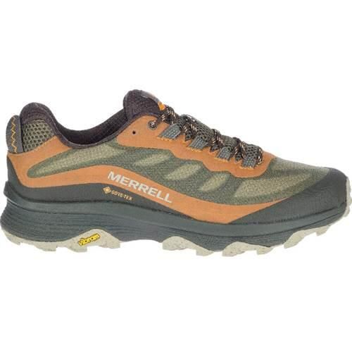 Buty trekkingowe męskie Merrell Moab Speed Gtx. Zielone buty trekkingowe Merrell, bez wzorów, bez zapięcia. Za 663.35 zł.
