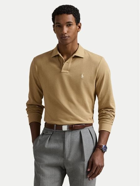 Polo Ralph Lauren Polo 710680790123 Beżowy Custom Slim Fit. Brązowe koszulki polo Polo Ralph Lauren, m, bez wzorów, z bawełny, bez kołnierzyka, bez ramiączek. Za 545.99 zł.