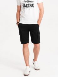 Szorty męskie jednokolorowe z kieszeniami cargo – czarne V4 OM-SRCG-0133 - XXL. Czarne szorty Ombre Clothing, l, z aplikacjami, z bawełny, wakacyjne. W wyprzedaży za 129.99 zł.