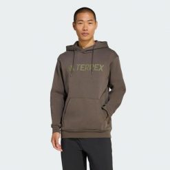 Bluza z kapturem Terrex Multi Large Logo. Brązowe bluzy z kapturem Adidas, bez wzorów, z materiału, z kapturem. Za 299.00 zł.