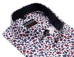 Granatowo - bordowa koszula męska Modini w kwiaty DD6. Czerwone koszule Modini Moda Męska, m, bez wzorów, z bawełny, bez kołnierzyka, bez ramiączek. W wyprzedaży za 166.50 zł.