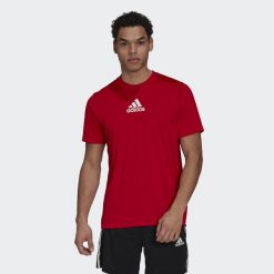 Koszulka męska adidas Primeblue Designed To Move Sport 3-Stripes Tee. Białe t-shirty sportowe Adidas, bez wzorów, bez ramiączek, na fitness i siłownię. Za 96.00 zł.