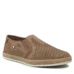Półbuty Rieker. Brązowe eleganckie półbuty Rieker, bez wzorów, bez obcasa, bez zapięcia. Za 359.99 zł.