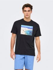 ONLY & SONS Koszulka "Max" w kolorze granatowym rozmiar: XL. Niebieskie bezrękawniki Only & Sons, xl, bez wzorów, z bawełny, bez kołnierzyka, bez ramiączek. Za 32.90 zł.