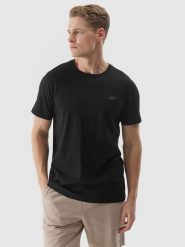 4F T-shirt regular gładki męski - czarny S. Czarne t-shirty 4F, m, bez wzorów, z bawełny, bez kołnierzyka, bez ramiączek. Za 49.99 zł.