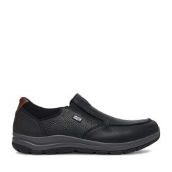 Półbuty Rieker. Czarne eleganckie półbuty Rieker, bez wzorów, bez obcasa, bez zapięcia. Za 419.99 zł.