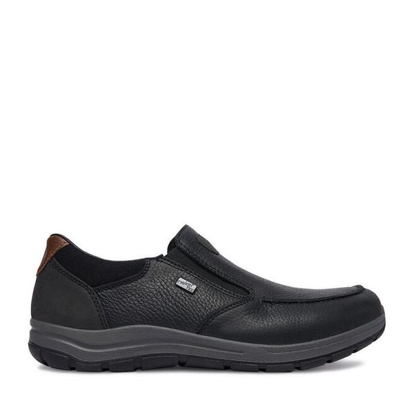 Półbuty Rieker. Czarne eleganckie półbuty Rieker, bez wzorów, bez obcasa, bez zapięcia. Za 419.99 zł.