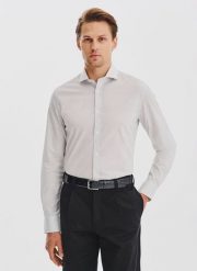 PAKO LORENTE - Biała koszula męska w mikrowzór. Białe koszule Pako Lorente, m, bez wzorów, z bawełny, bez kołnierzyka, bez ramiączek. Za 149.99 zł.