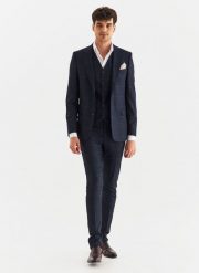 PAKO LORENTE – Granatowe spodnie garniturowe w kratę Windowpane. Niebieskie eleganckie spodnie Pako Lorente, bez wzorów, z elastanu. Za 399.99 zł.