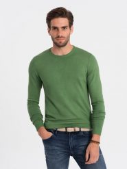 Męski sweter klasyczny z wiskozą BASIC z okrągłym dekoltem – zielony V13 OM-SWBS-0106 - XXL. Zielone swetry nierozpinane Ombre Clothing, l, bez wzorów, z wiskozy, bez kołnierzyka, bez ramiączek. W wyprzedaży za 89.99 zł.