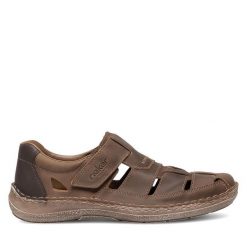 Półbuty Rieker. Brązowe eleganckie półbuty Rieker, bez wzorów, bez obcasa, bez zapięcia. Za 379.99 zł.