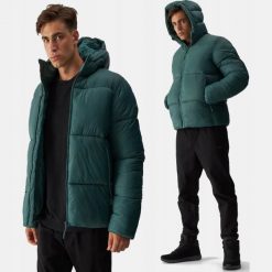KURTKA PUCHOWA ZIMOWA 4F MĘSKA Z WYPEŁNIENIEM SYNTETYCZNYM L TDJAM480. Zielone kurtki 4F, na zimę, l, bez wzorów, z dresówki, bez kaptura. Za 233.70 zł.