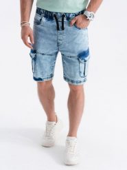Krótkie spodenki męskie jeansowe - jasny jeans V1 - Rozmiar: S. Szorty Ombre Clothing, m, bez wzorów, z bawełny. W wyprzedaży za 59.99 zł.