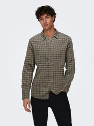 ONLY & SONS Koszula - Regular fit - w kolorze szarobrązowym rozmiar: L. Brązowe koszule Only & Sons, l, bez wzorów, z bawełny, bez kołnierzyka, bez ramiączek. Za 104.95 zł.