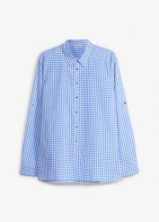 Koszula w ludowym stylu z bawełny, regular fit. Niebieskie koszule bonprix, m, bez wzorów, z bawełny, bez kołnierzyka, bez ramiączek. Za 84.99 zł.
