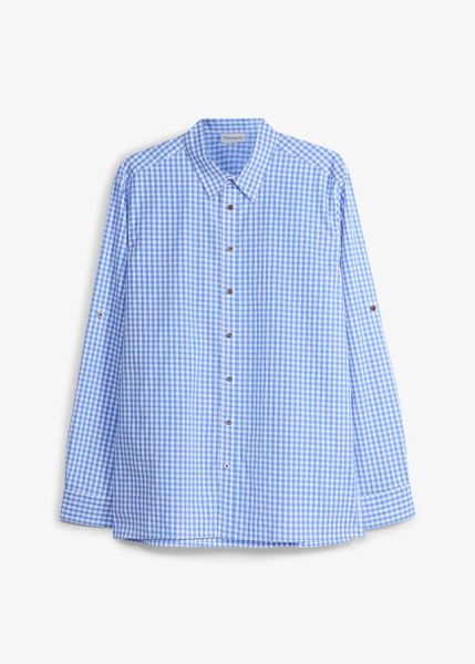Koszula w ludowym stylu z bawełny, regular fit. Niebieskie koszule bonprix, l, bez wzorów, z bawełny, bez kołnierzyka, bez ramiączek. Za 84.99 zł.