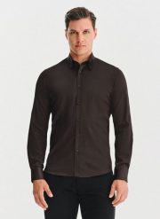 PAKO LORENTE – Brązowa koszula męska. Brązowe koszule Pako Lorente, m, bez wzorów, z bawełny, bez kołnierzyka, bez ramiączek. Za 299.99 zł.