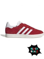 Adidas Skórzane sneakersy "Gazelle" w kolorze czerwono-białym rozmiar: 43 1/3. Białe buty sportowe casual Adidas, bez wzorów, z materiału, bez zapięcia. Za 240.43 zł.