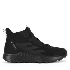 Trekkingi adidas. Czarne botki sznurowane Adidas, bez wzorów, bez obcasa, bez zapięcia. Za 429.99 zł.