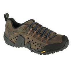 Buty trekkingowe męskie, Merrell Intercept. Czarne buty turystyczne Merrell, bez wzorów, z gumy, bez zapięcia, trekkingowe. Za 649.99 zł.