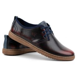Kampol Półbuty męskie skórzane casual 22KAM bordowe czarne. Czarne eleganckie półbuty bez wzorów, ze skóry, bez obcasa, bez zapięcia. Za 362.62 zł.